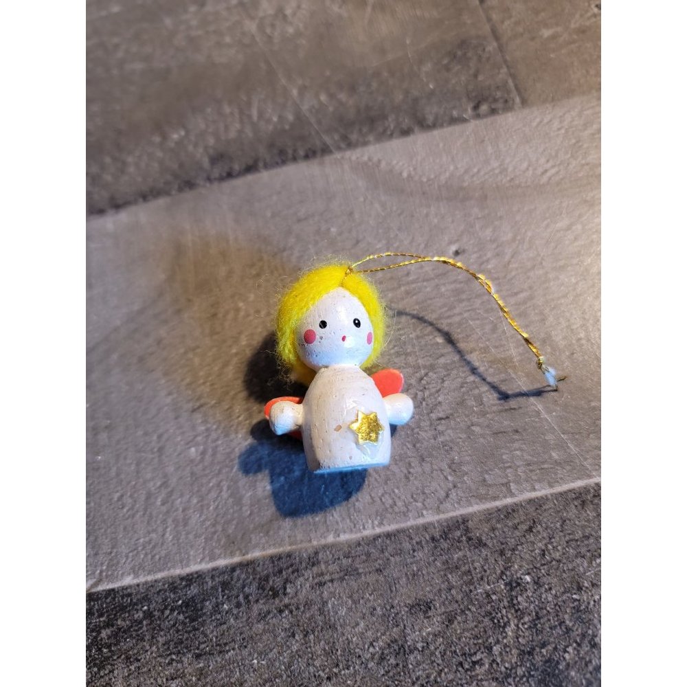 Wooden mini girl angel star blonde ornament xmas